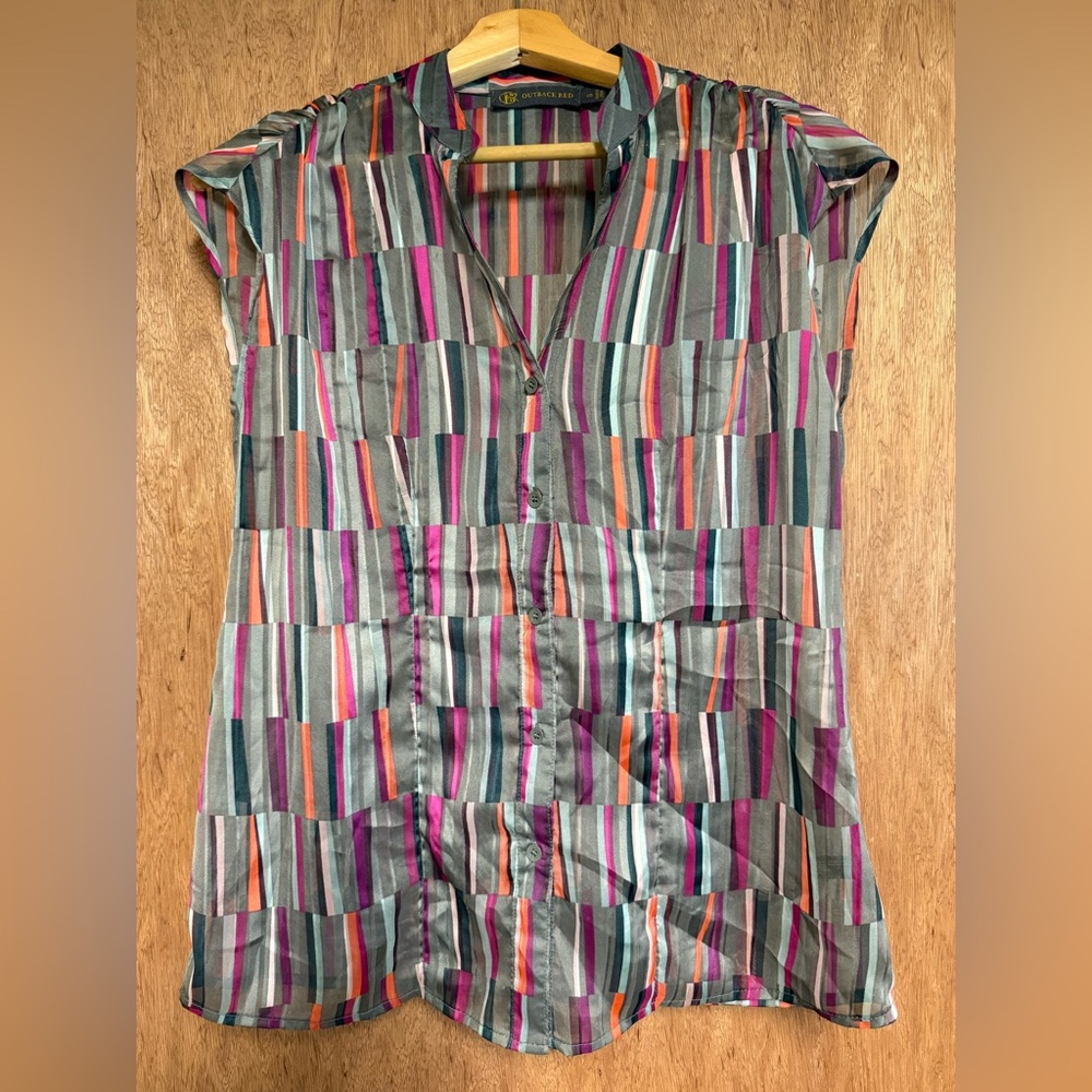 The Limited- Outback Red collection multi-color sheer blouse